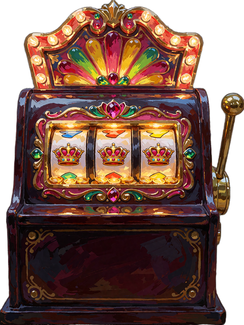 Spilleautomat med juvelbesatte guldkroner over glødende mønter, der symboliserer jackpotspil hos Jokery